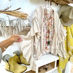 Beautiful boho hippy cardigan/cape with ruffles for days & raw organic texture